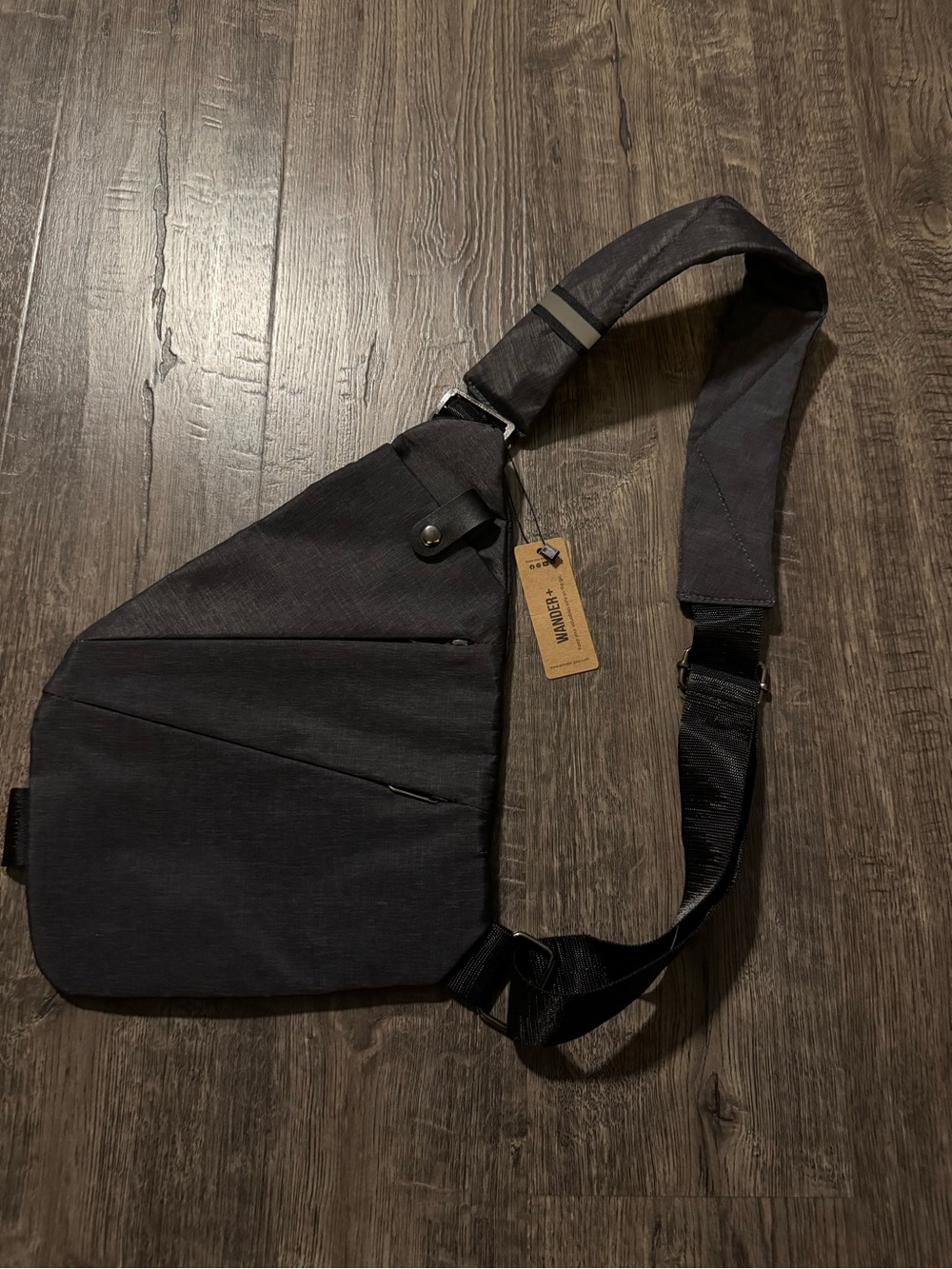 WANDER+ Charcoal Unisex Crossbody Sling Bag Zip Closure Adjustable Strap